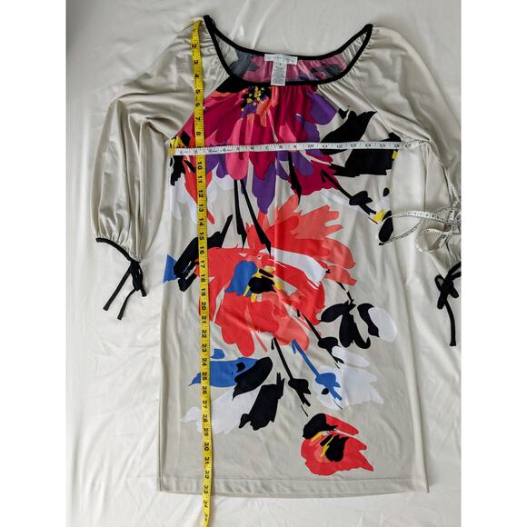 LONDON TIMES 3/4 Sleeve Floral & Tan Shift Dress Size 4 - Picture 8 of 9